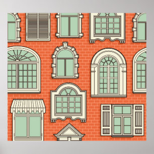 Vintage Window Scenic Pattern Poster