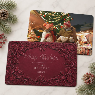 Vintage Wine Baroque Photo Merry Christmas Card