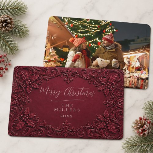 Vintage Wine Baroque Photo Merry Christmas Card