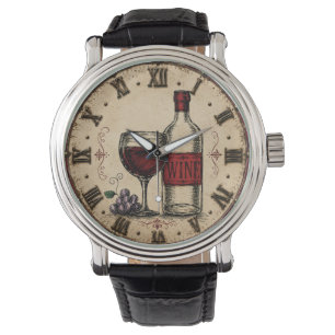 Vintage Wine Bottle and Glass Rustic Vineyard Watch