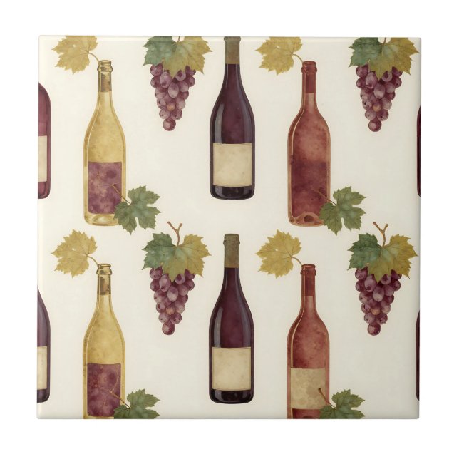 Vintage Wine Bottle Grapevine Pattern Ceramic Tile (Front)