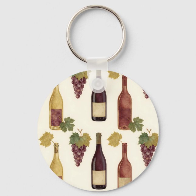 Vintage Wine Bottle Grapevine Pattern Keychain (Front)