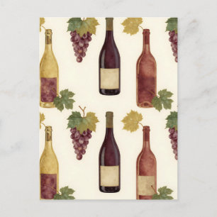 Vintage Wine Bottle Grapevine Pattern Postcard