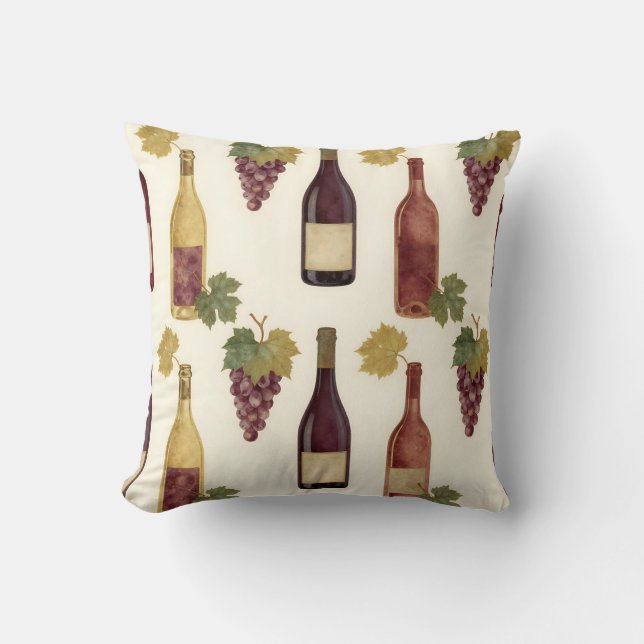 Vintage Wine Bottle Grapevine Pattern Throw Pillow (Front)