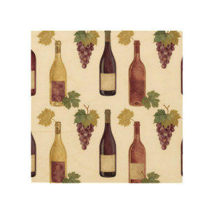 Vintage Wine Bottle Grapevine Pattern Wood Wall Art
