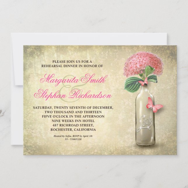 vintage wine bottle rehearsal dinner invite (Front)