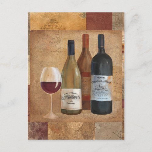 Vintage Wine Bottles and Wine Glass Postcard