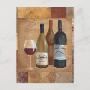 Vintage Wine Bottles and Wine Glass Postcard