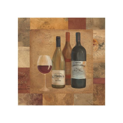 Vintage Wine Bottles and Wine Glass Wood Wall Art