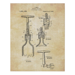 Vintage Wine Corkscrew Patent Faux Canvas Print