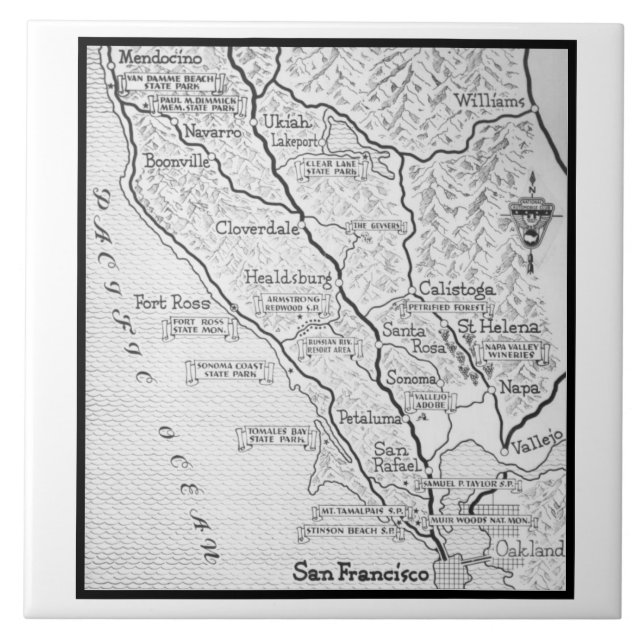 Vintage Wine Country Map Ceramic Tile (Front)