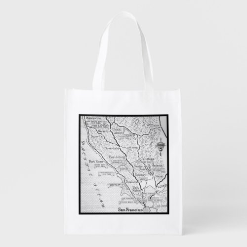 Vintage Wine Country Map Grocery Bag