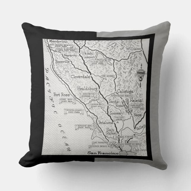 Vintage Wine Country Map Throw Pillow (Front)