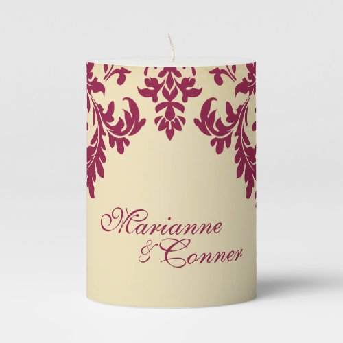 Vintage Wine Damask Wedding Pillar Candle