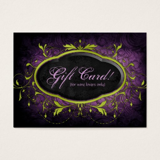 Customizable Vintage Wine Gift Card Certificate Leaves Lime Pur Business Card Template