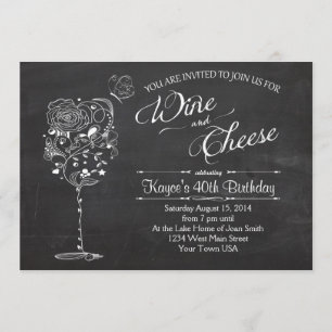 Vintage Wine Glass & Cheese Birthday INvitation