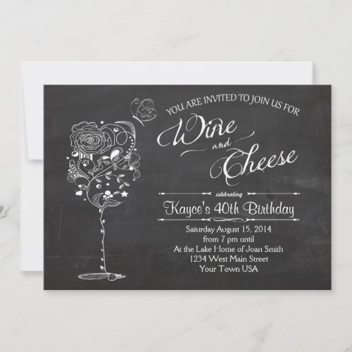 Vintage Wine Glass   Cheese Birthday INvitation