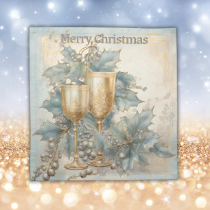 Vintage Wine Goblets Merry Christmas Monogram Cloth Napkin