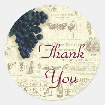 Vintage Wine Grape Collage Thank You Classic Round Sticker by MagnoliaVintage at Zazzle