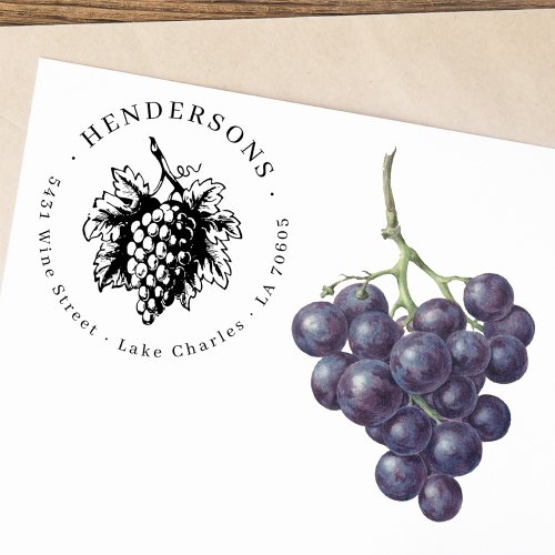 Vintage Wine Grapes Classic Family Return Address Rubber Stamp