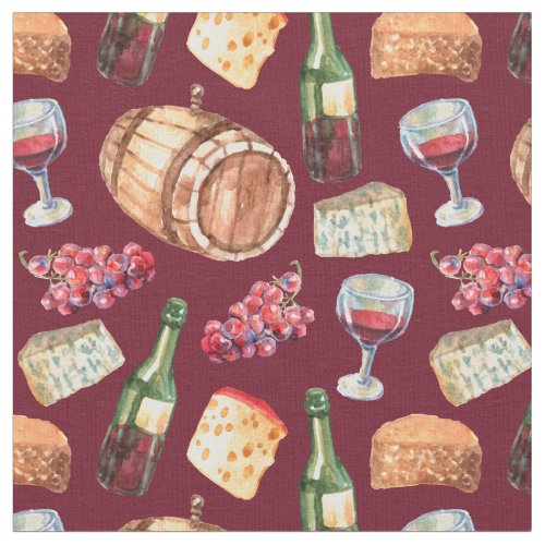 Vintage Wine Italian Grapes Tuscan Cheese Fabric