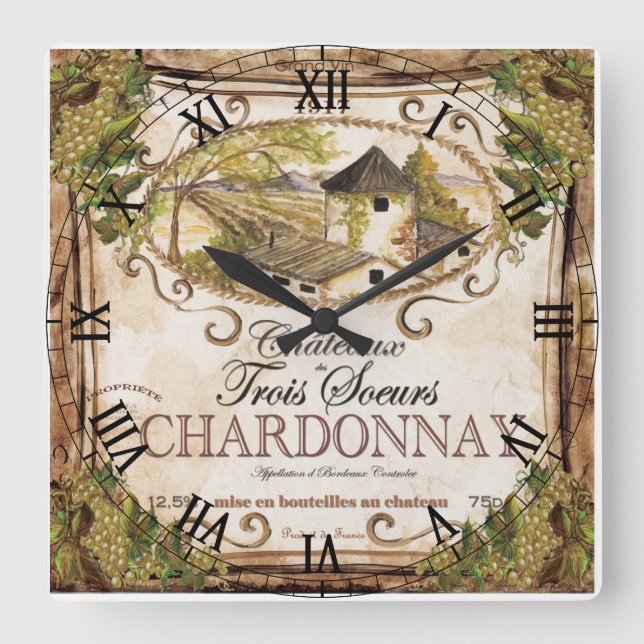 Vintage Wine Label Wall Clock (Front)