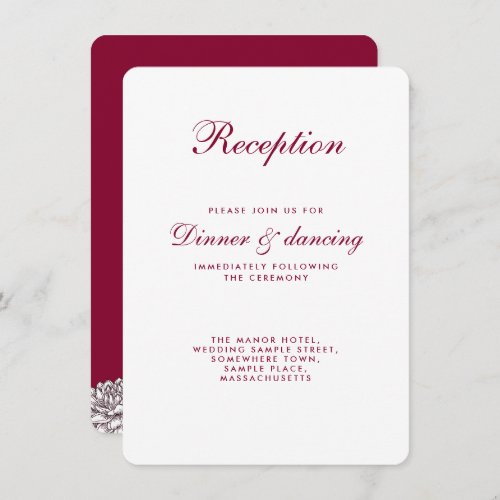 Vintage Wine Red Floral Wedding Reception Card