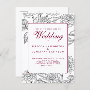 Vintage Wine Red Floral Wedding RSVP Invitation Postcard