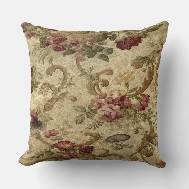Vintage Wine Shabby Chic Roses Throw Pillow (Front)