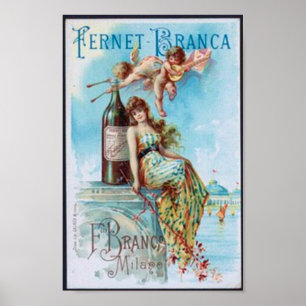 Vintage Wine with Lady and Cupids Poster