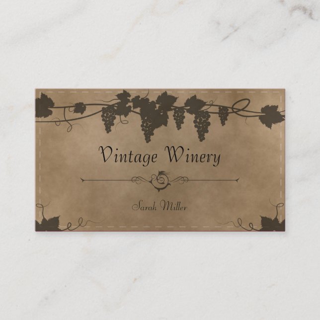 Vintage Winery Business Card - Grape Vine Wine (Front)