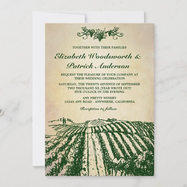 Vintage Winery Tuscan Vineyard Wedding Invitations (Front)