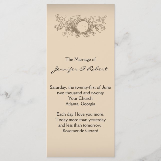 Vintage Winery Wedding Program (Front)
