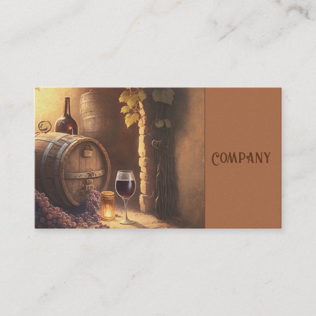 Vintage winery wine glass barrel design business card (Front)