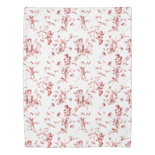 Vintage Winged Cherub Angels Flowers Red Toile Duvet Cover