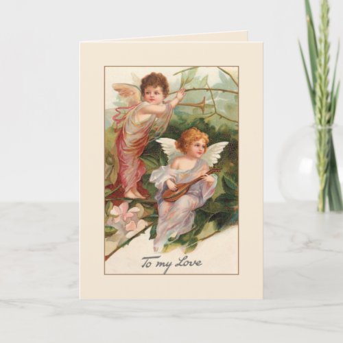 Vintage Winged Cherubs with Instruments Holiday Card