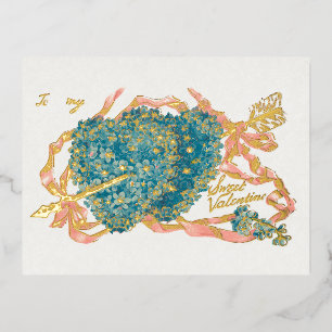 Vintage Winged Cupids and Violets Valentine Foil Holiday Postcard