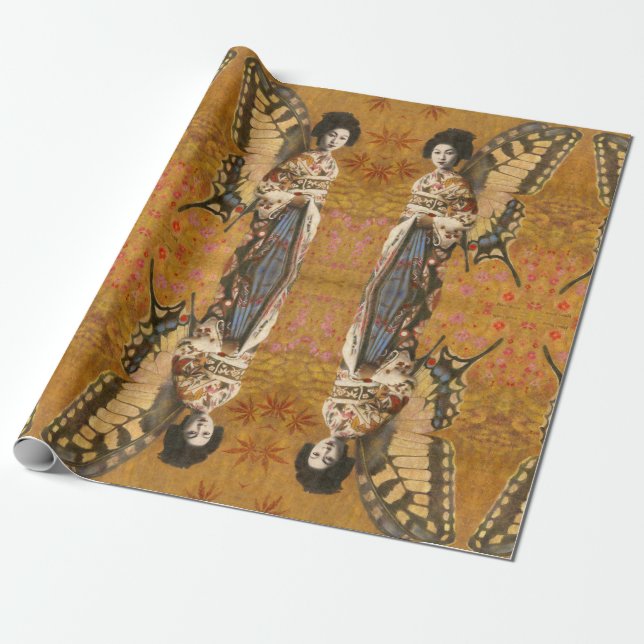 Vintage Winged Geisha Wrapping Paper (Unrolled)
