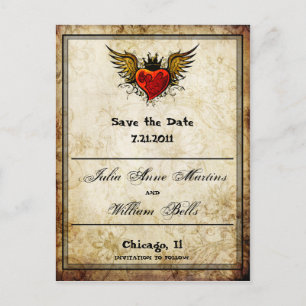 Vintage Winged Heart Save the date Postcards