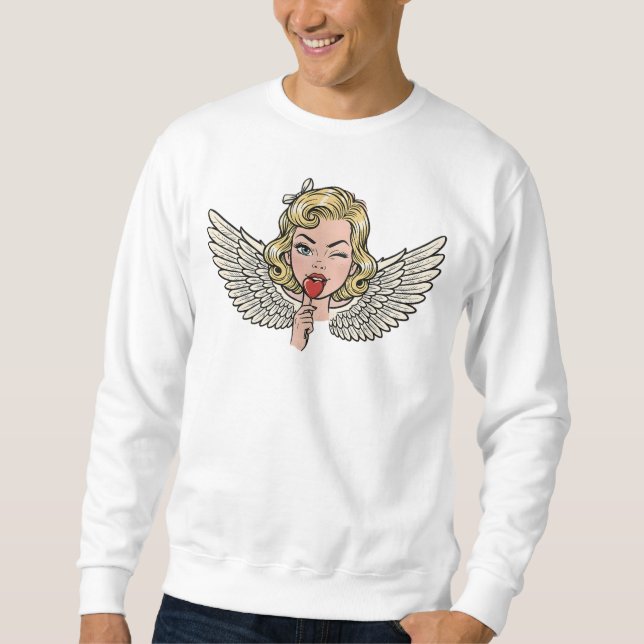 Vintage Wink Angel: Retro Pop Art Heart Sweatshirt (Front)