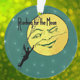 Vintage Winking Moon Man Ladder Reach for Moon Ornament