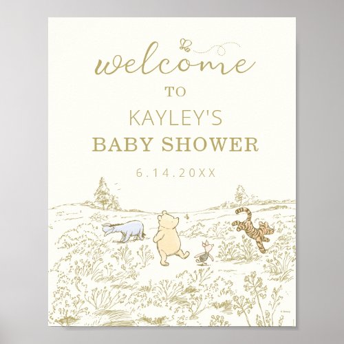 Vintage Winnie the Pooh 100 Acre Wood Baby Shower Poster