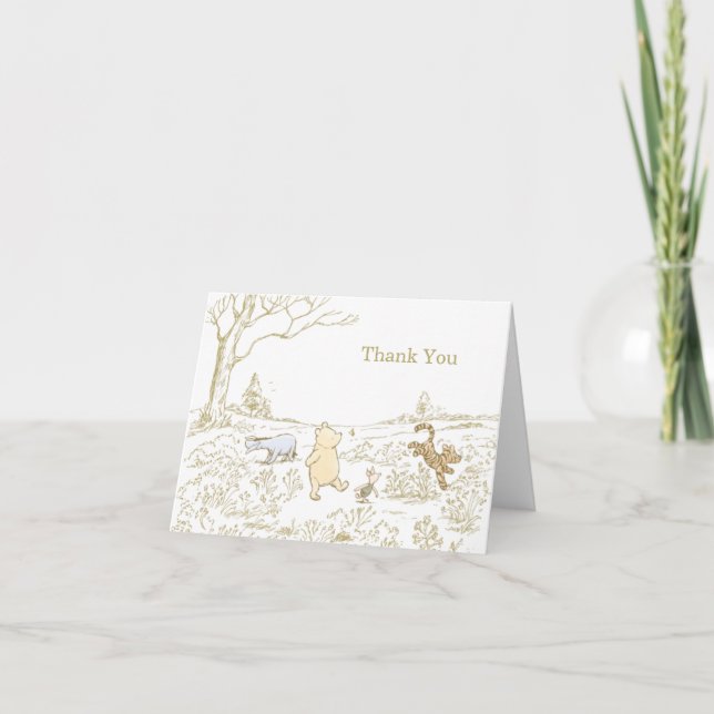 Vintage Winnie the Pooh 100 Acre Wood Letterpress Thank You Card (Front)