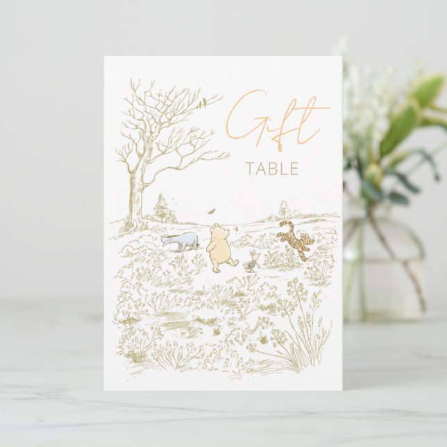 Vintage Winnie the Pooh Gift Table Sign Invitation (Standing Front)