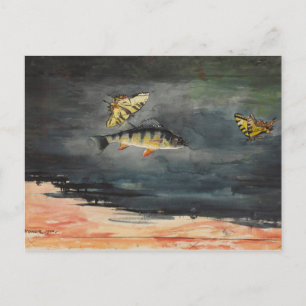 Vintage Winslow Homer Fish and Butterflies Postcard