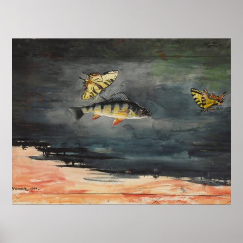 Vintage Winslow Homer Fish and Butterflies Poster