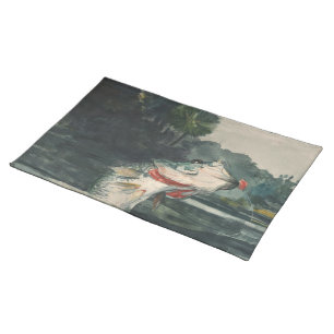 Vintage Winslow Homer Life-Size Black Bass Cloth Placemat