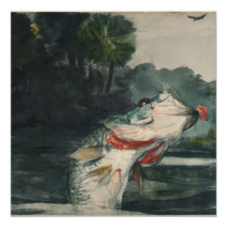 Vintage Winslow Homer Life-Size Black Bass Poster