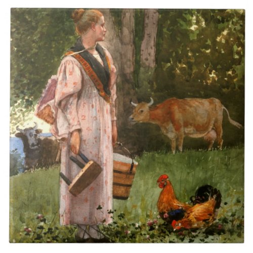 Vintage Winslow homer The Milk Maid Ceramic Tile