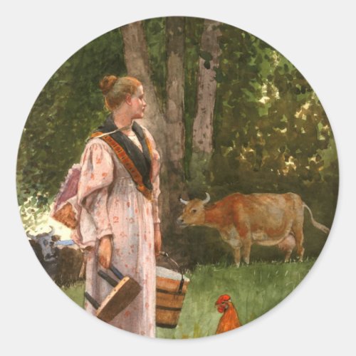 Vintage Winslow homer The Milk Maid Classic Round Sticker
